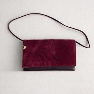 VINTAGE - Burgundy Velvet & Leather Envelope Shoulder Bag